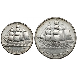 Sailing ship 2 and 5 gold 1936, set (2pcs)