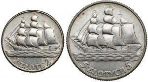 Sailing ship 2 and 5 gold 1936, set (2pcs)