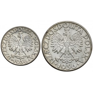 Żaglowiec 2 i 5 złotych 1936, zestaw (2szt)
