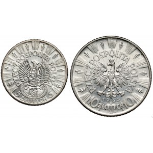 Pilsudski, 5 zloty 1934 Sagittarius and 10 zloty 1935, set (2pcs)