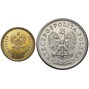 1 grosz 2019 i 1 złoty 2012 - destrukty mennicze (2szt)