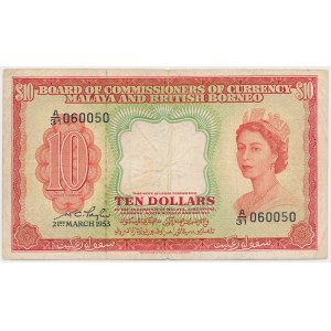 Malaya and British Borneo, 10 Dollars 1953