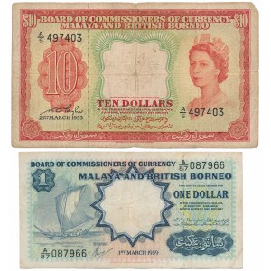 Malaya und Britisch Borneo, 10 Dollar 1953 und 1 Dollar 1959 (2 Stck.)