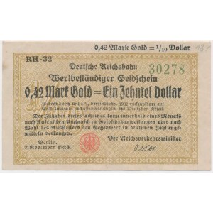 Nemecko, Berlín 0,42 marky zlata = 1/10 dolára 1923