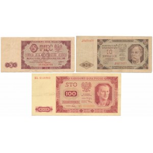 Zestaw 5, 10 i 100 złotych 1948 (3szt)