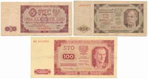 Zestaw 5, 10 i 100 złotych 1948 (3szt)