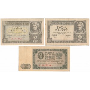 Sada 2x 2 zlaté 1936 s podtiskem a bez podtisku a 2 zlaté 1948 (3ks)