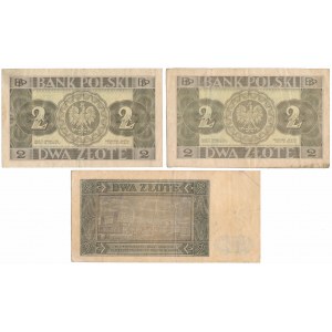 Sada 2x 2 zlaté 1936 s podtiskem a bez podtisku a 2 zlaté 1948 (3ks)