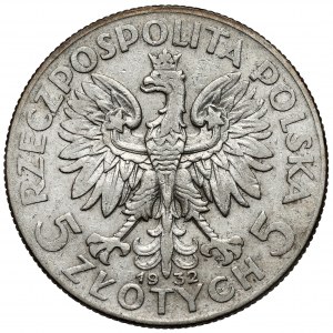 Głowa Kobiety 5 złotych 1932 ze znakiem, Warszawa - rzadkie