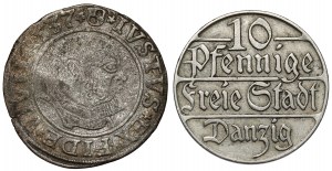 Prusy, Albrecht Hohenzollern, Grosz 1537 i 10 fenigów 1923, zestaw (2szt)