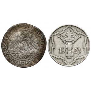 Prusko, Albrecht Hohenzollern, haléř 1537 a 10 feniků 1923, sada (2ks)