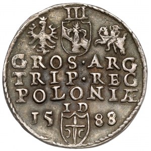 Zygmunt III Waza, Trojak Olkusz 1588 - inicjały CR - b.rzadki