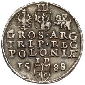 Zygmunt III Waza, Trojak Olkusz 1588 - inicjały CR - b.rzadki