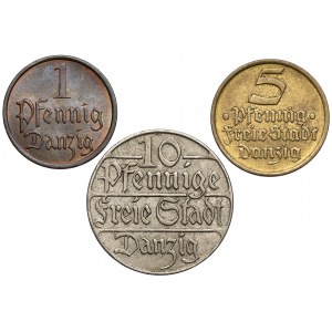 1-10 fenigů 1923-1937, sada (3ks)
