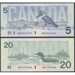 Kanada, 5 dolárov 1986 a 20 dolárov 1991 (2ks)