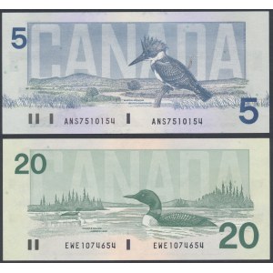 Kanada, 5 dolarů 1986 a 20 dolarů 1991 (2ks)