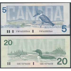 Kanada, 5 dolárov 1986 a 20 dolárov 1991 (2ks)