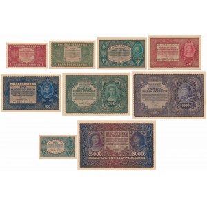 Súbor nominálnych hodnôt 1/2 - 5 000 mkp 1919-1920 (9ks)