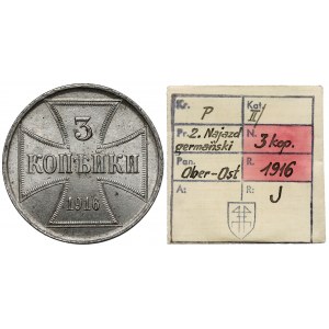 Ober-Ost. 3 kopějky 1916-J, Hamburg - ex. Kalkowski