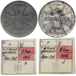 Ober-Ost. 2 kopiejki 1916 A i J - ex. Kałkowski, zestaw (2szt)