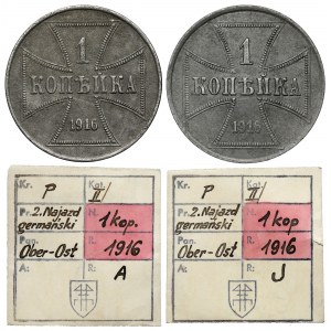 Ober-Ost. 1 kopiejka 1916 A i J - ex. Kałkowski, zestaw (2szt)