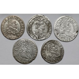 Austria, Ferdinand II, 3 kreuzer 1626-1631, lot (5pcs)