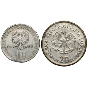 10 i 20 złotych 1974-1982 - destrukt i falsyfikat z epoki (2szt)