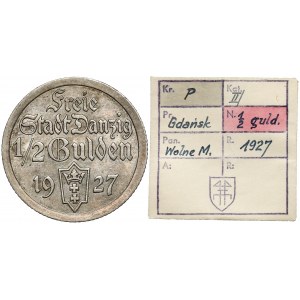 Gdaňsk, 1/2 gulden 1927 - ex. Kalkowski