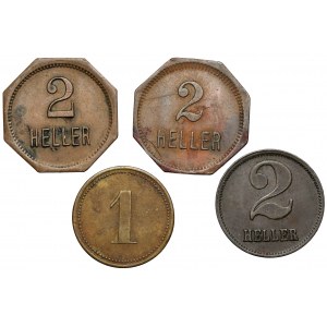 Austria-Hungary, 1-2 heller tokens, lot (4pcs)