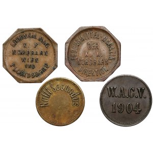 Austria-Hungary, 1-2 heller tokens, lot (4pcs)