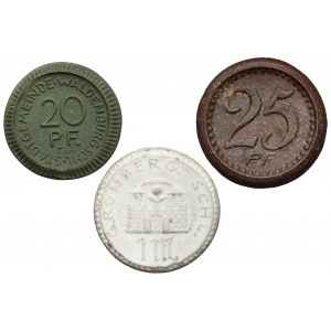 Waldenburg, Boleslawiec and Grünberg, 20-25 fenig and 1 mark, set (3pcs)