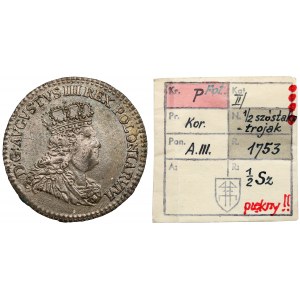 August III Sas, 1/2 Sixpence (Trojak) Leipzig 1753 - 1/2 Sz - ex. Kalkowski