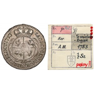 August III Sas, 1/2 Sixpence (Trojak) Leipzig 1753 - 1/2 Sz - ex. Kalkowski