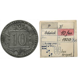 Danzig, 10 fenig 1920 zinc - 57 pearls - ex. Kalkowski