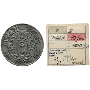 Danzig, 10 fenig 1920 zinc - 57 pearls - ex. Kalkowski