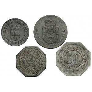 Bydgoszcz, Poznaň, Znin a Štětín, sada náhradních mincí 10-50 fenigů 1917-1919 (4ks)