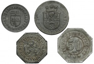 Bydgoszcz, Poznan, Znin and Szczecin, set of replacement coins 10-50 fenges 1917-1919 (4pcs)