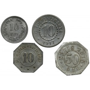 Bydgoszcz, Poznaň, Znin a Štetín, sada náhradných mincí 10-50 fenigov 1917-1919 (4ks)