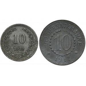 Bydgoszcz a Poznaň, sada náhradných mincí 10 fenigov 1917-1919 (2ks)