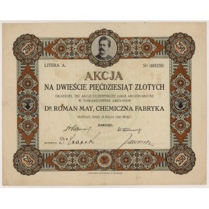 Tow. Akc. Dr. ROMAN MAY, Chemiczna Fabryka, 250 zł 1927