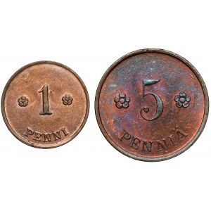 Finsko, 1-5 penniä 1923-1935, šarže (2ks)