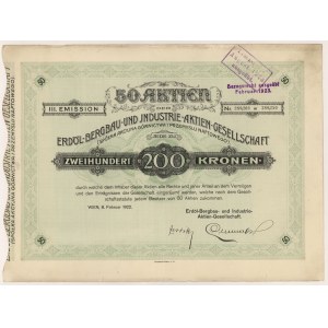 Akc. Bergbau- und Erdölindustriegesellschaft, Em.3, 50x 200 kr 1922