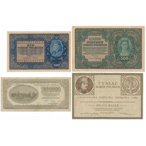 Poľské marky 1919-1923 a výstrižok z dlhopisov o pôžičke Premjowa z roku 1920 (4 ks)