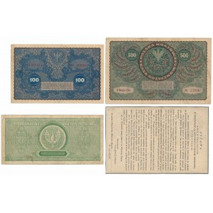 Poľské marky 1919-1923 a výstrižok z dlhopisov o pôžičke Premjowa z roku 1920 (4 ks)