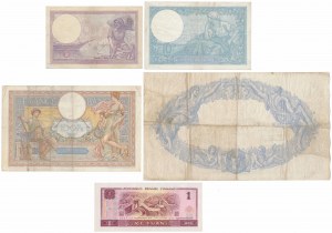 France - set of banknotes & China 1 Yuan 1996 (5pcs)