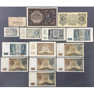Set of Polish brands, occupation and Ghetto banknotes (14pcs)