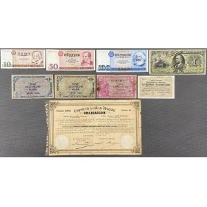 Zestaw banknotów MIX głównie Niemcy + obligacja, 1857 (9szt)