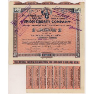 Poľsko-americká obchodná a priemyselná komora UNION LIBERTY COMPANY v Poľsku, 2x 500 mkp 1920