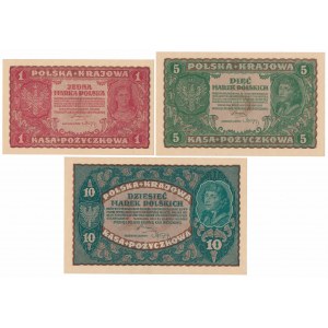 1, 5 i 10 mkp 08.1919 - zestaw (3szt)