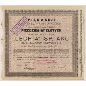 LECHIA Sp. Akc., 5x 10 zł 1926 - imienna